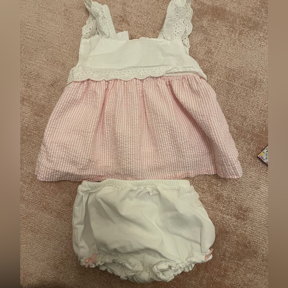 Janie and Jack Seersucker dress, pink, size 6-12 months